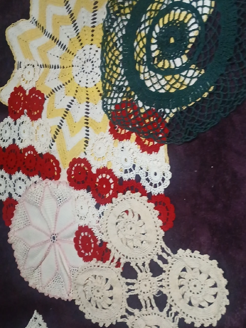Vintage Handmade Crochet Doilies Set - Cream, Red, Yellow, Green, Pink - Picture 1 of 6
